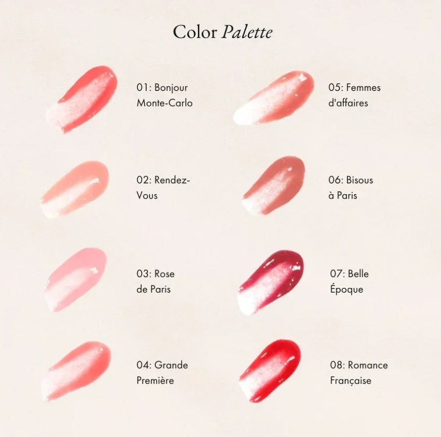 Tinted lip-plumping gloss-serum by Monika Heilligmann Paris. Enhances lip volume, hydration and radiance with active peptides and hyaluronic acid.